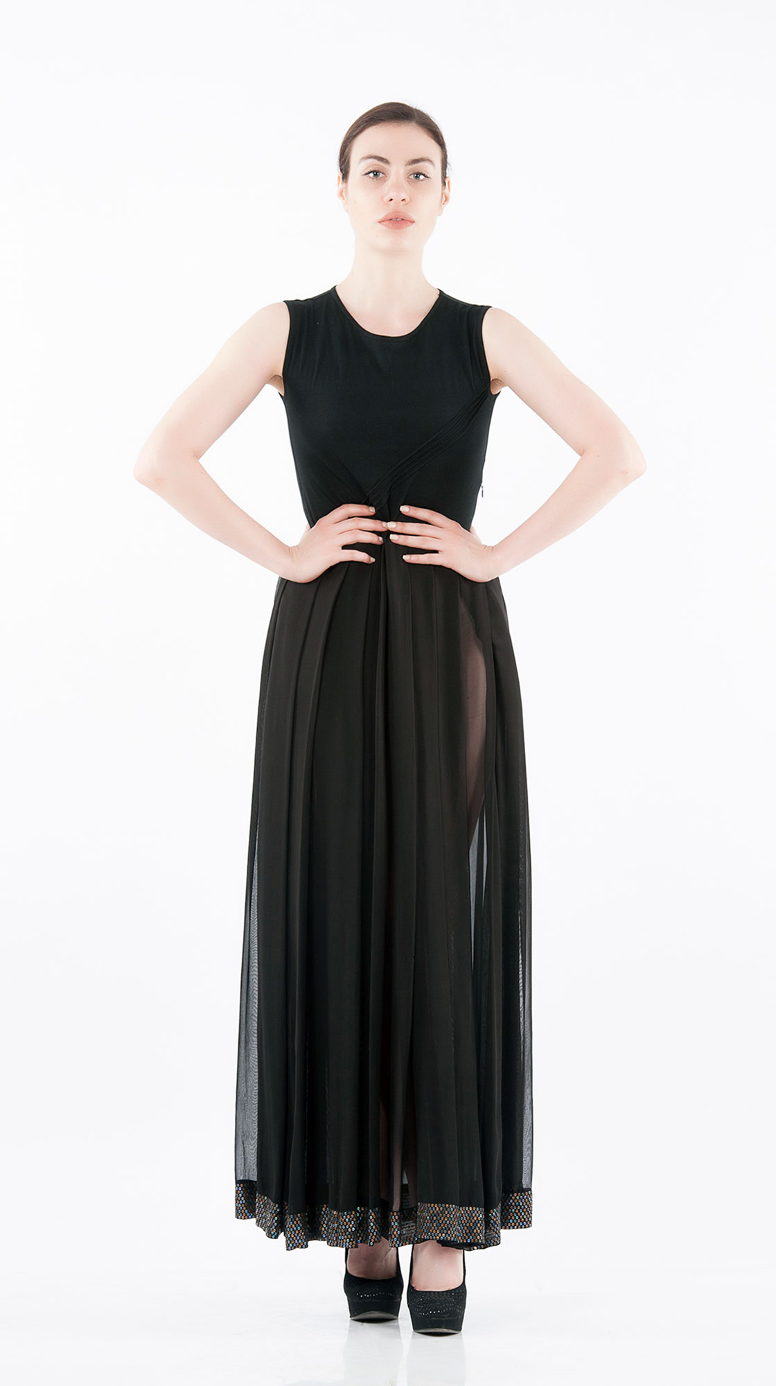 Sonam Dubal Black Pleated Sleeveless Dress