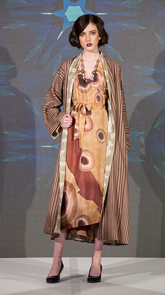 Long Wool Cape and Hand-painted Wrap Dress